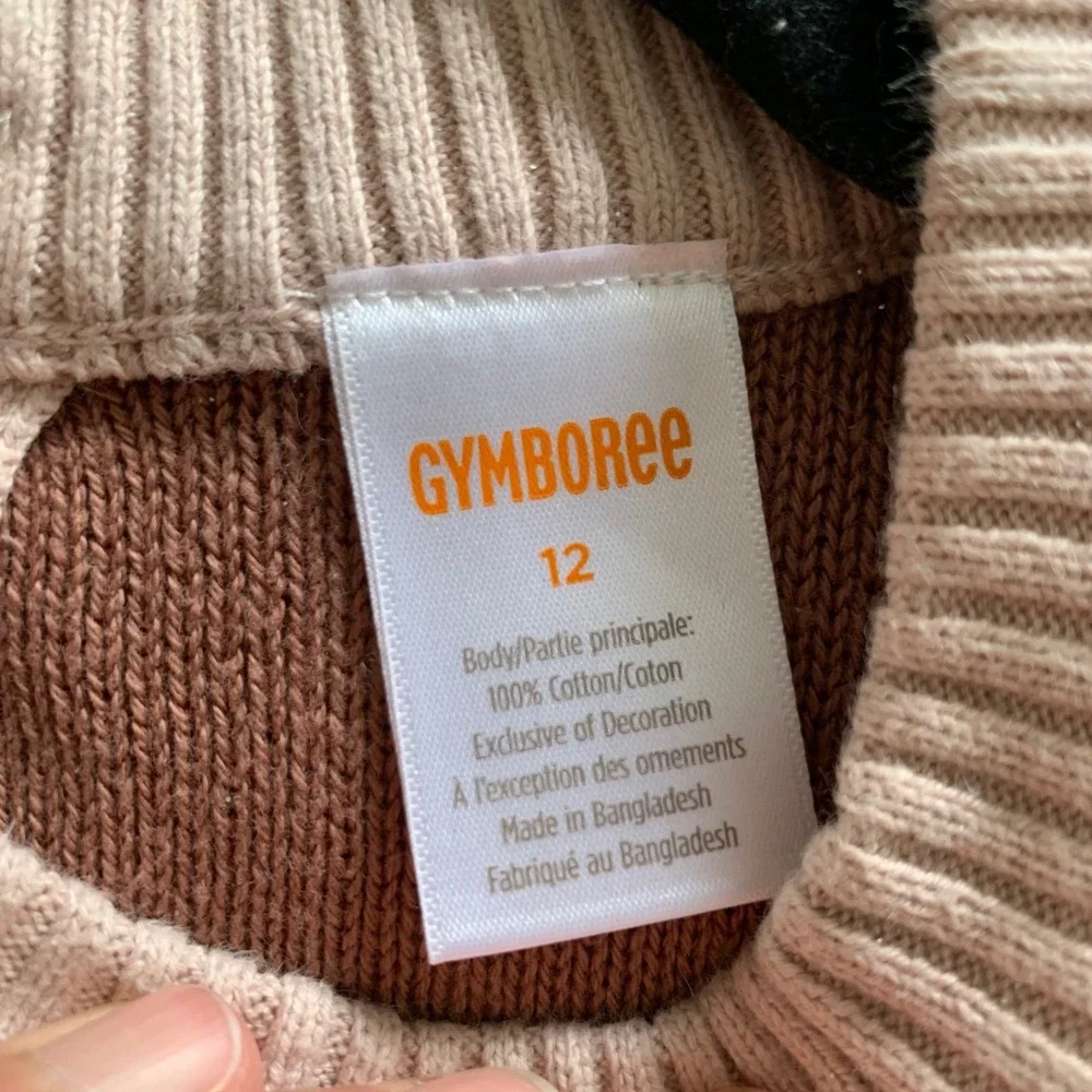 Gymboree Girls Tan Cotton Knit Horse Fair Isle Sweater Dress Size 12